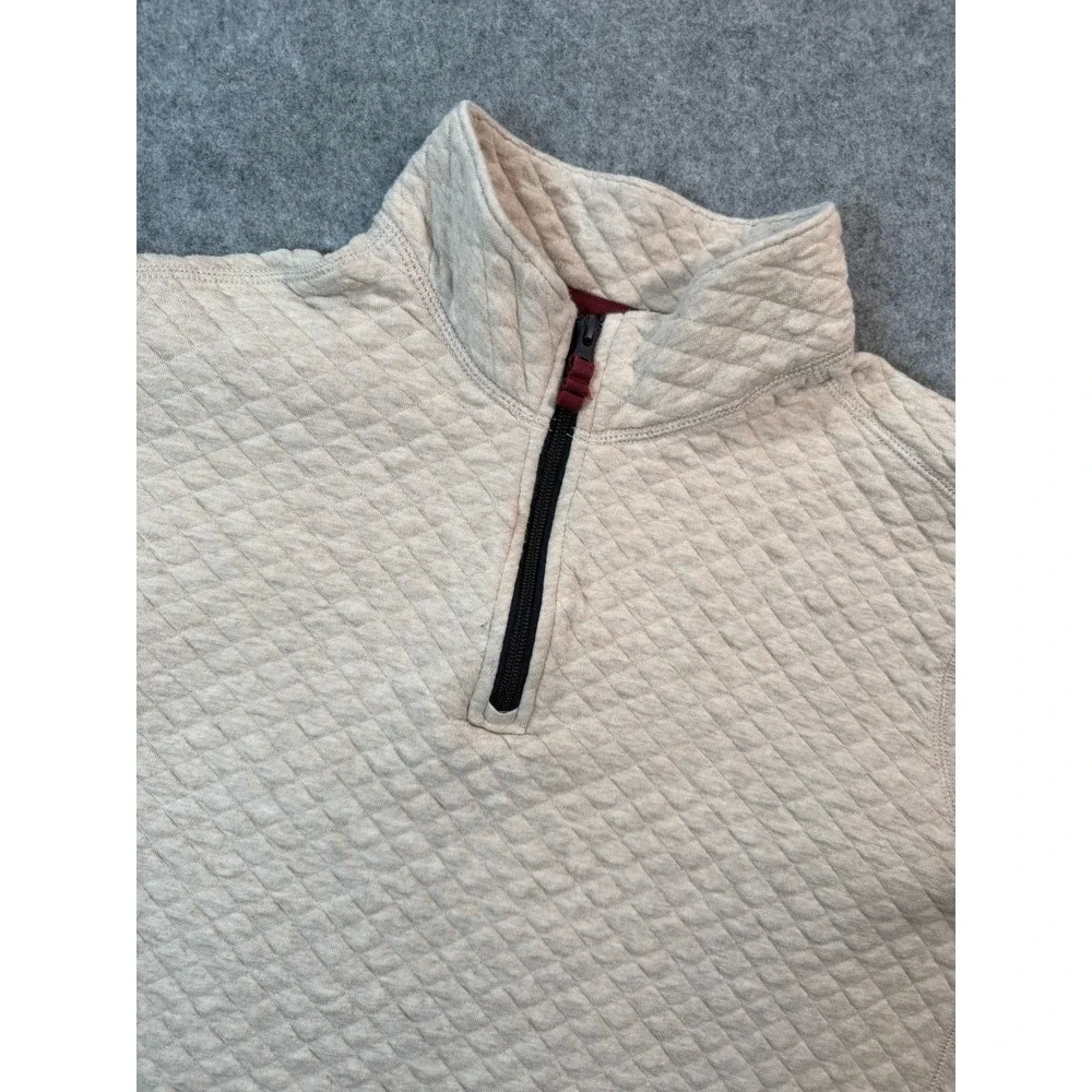 J.Crew Authentic Fleece Womens Large Beige Diamond‎ Quilted Quarter Zip Pullover